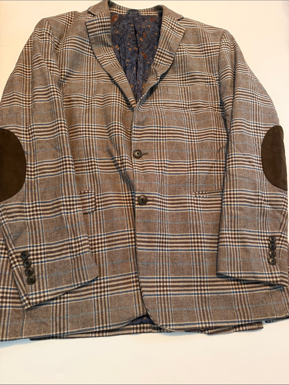 Crown and Ivy Men's Brown Plaid Blazer with Elbow Patches
